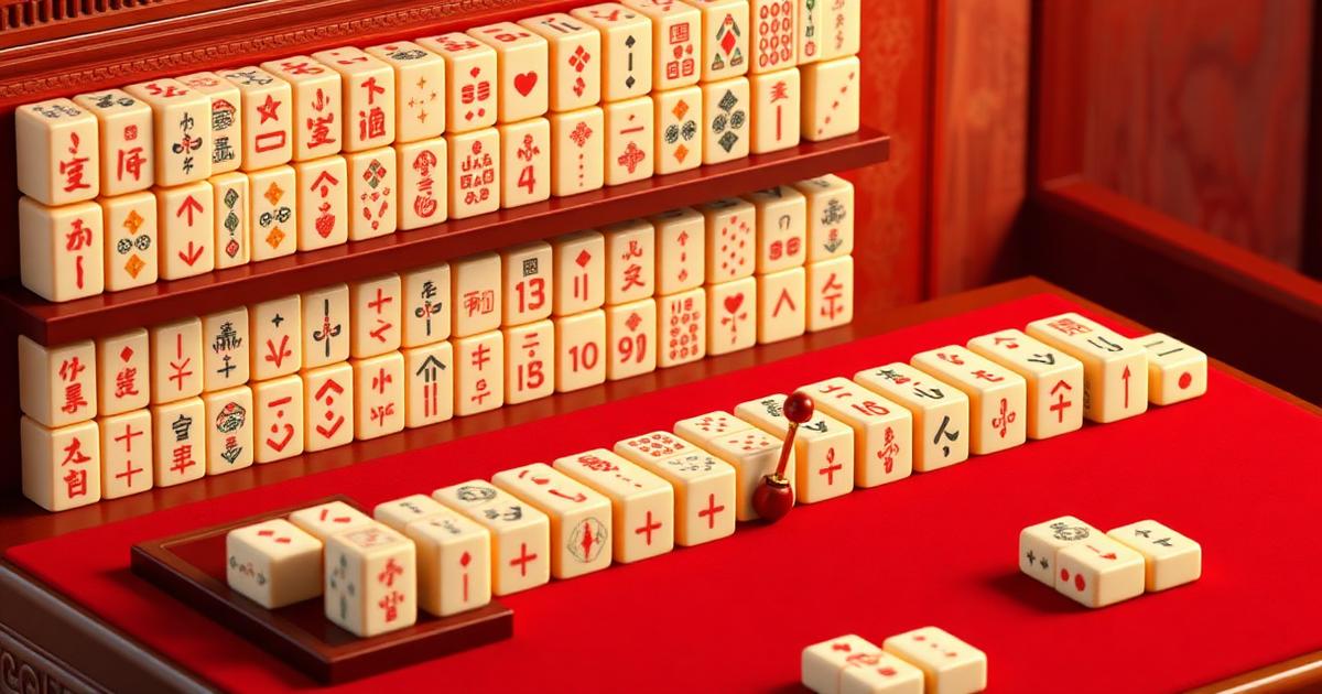 American mahjong tiles on racks with pushers over red felt